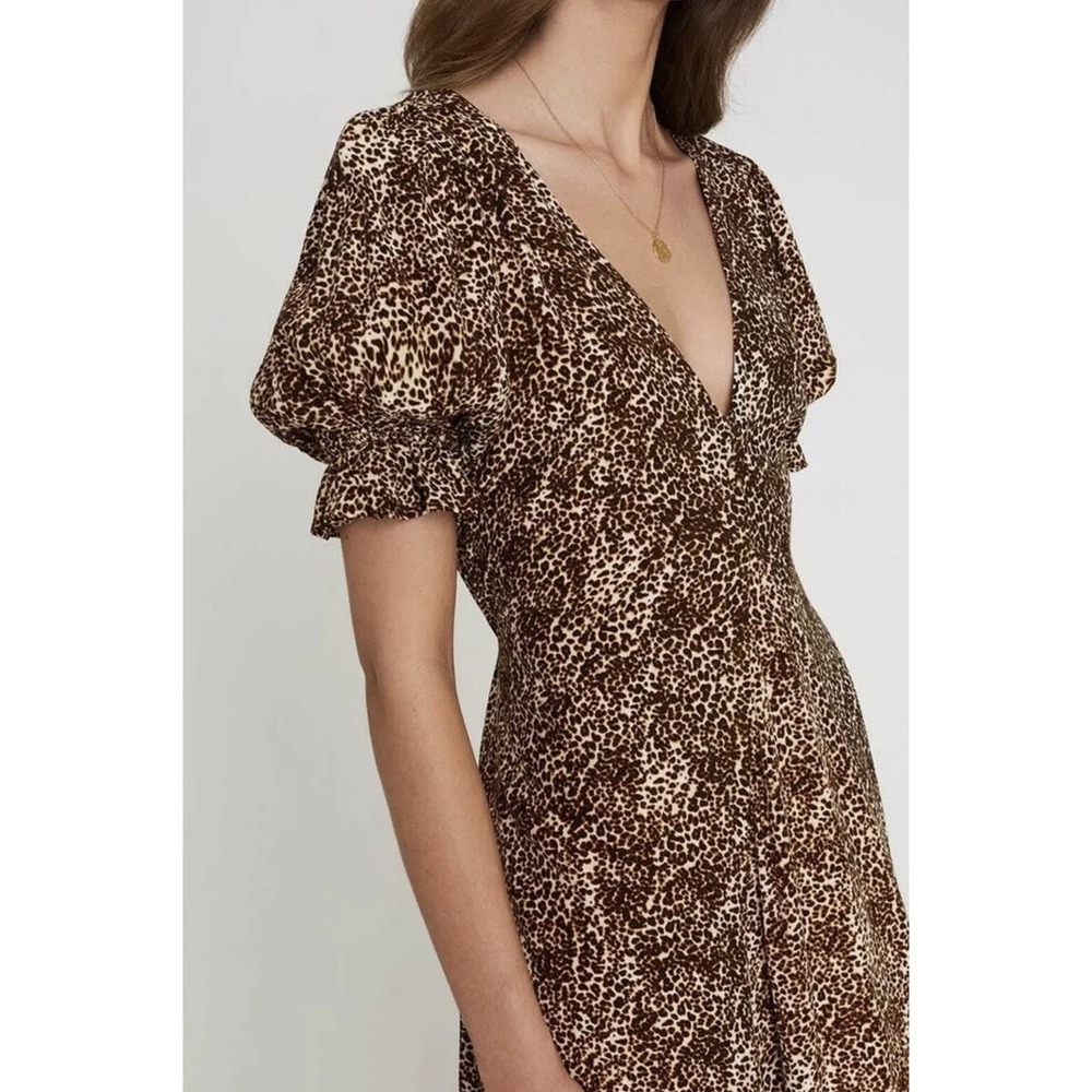 Faithfull the Brand Maggie Midi Dress Womens 4 Brown Charlie Leopard Safari Chic